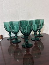 Vintage Libbey Gibraltar Jupiter Green Water Goblets, Paneled Footed Wine/water picture