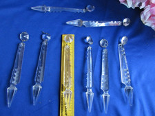 ANTIQUE LOT OF 8 FRENCH CUT CRYSTAL LUSTER SPEAR PRISMS WITH TOP BEADS 6 1/2