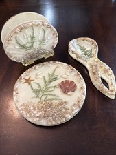 Vtg MCM Lucite Shell Trivet, Napkin Holder & Spoon Rest Set - Ponce Inlet picture