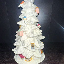 Franklin Mint Porcelain Christmas Tree Figurine White w/ Gold Accents Star Top picture