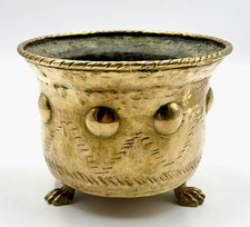 Vintage Italian Hammered Brass Footed Cachepot Jardiniere Planter picture