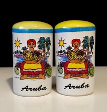 ARUBA Souvenir Salt & Pepper Shakers Featuring Coconuts Palm Tree Sun W/Stoppers picture