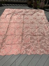 Vintage Pink Satin Sheen Floral/Asian Flair Design Scalloped Edges 97” X 84” ￼ picture