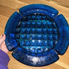 11” Massive 1970s Blenko 'Caribbean Blue' Brutalist Ashtray Vintage Cigar picture
