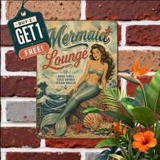 Ocean Mermaid Lounge Beach Bar Seaside Tiki Lounge Decor Metal Tin Sign 8x12 picture