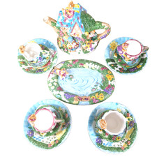 Rare VTG 1996 Hand Painted Mercuries Teddy Bear Picnic Tea Set 14Pcs Service EUC picture