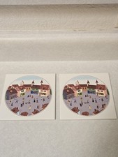 Vintage Villeroy & Boch Porcelain Tile Trivet  Village Square Motif Lot Of 2 picture