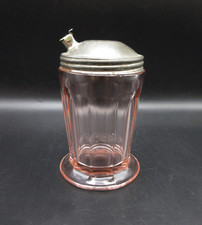 Vintage Pink Glass Sugar Dispenser Pourer Shaker Diner Flip Top Lid Marked 1915 picture