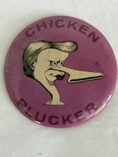Vintage Basil Wolverton Chicken Plucker Button Pin -  Pink Humor picture
