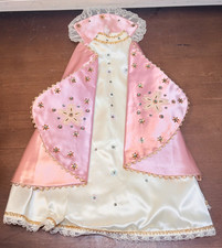 Vtg Infant Of Prague Vestment 16” Handmade pink/ white Gown Dress Cape Catholic picture
