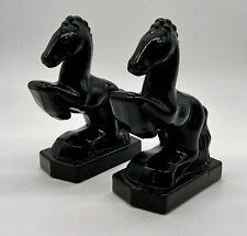 Vintage Pair 1940’s LE Smith Black Onyx Glass Rearing Horse Bookends picture