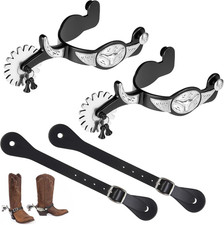 2 Pack Western Cowboy Spurs Paired with 2 Pcs 6 Holes Belt for Boot, English Hor picture