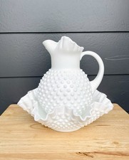 Vintage Fenton Hobnail White Milk Glass Large Bowl and Pitcher picture