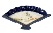 HOLYOKE MA Massachusetts Souvenir Porcelain SUMMIT HOUSE COBALT BLUE TRINKET FAN picture
