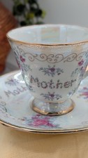 Vintage Lusterware “Mother” Teacup & Saucer Set Cottagecore Floral Gold Trim picture