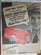 Holsum Bread Ad: Delivered Fresh Twice A Day from 1937 Size: 15 x 22 Inches picture