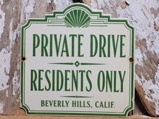 VINTAGE BEVERLY HILLS PORCELAIN SIGN RARE OLD PRIVATE DRIVE CALIFORNIA ART DECO picture