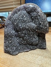 Rare Black Amethyst Crystal Gemstone Geode With Polished Edges Specimen 008 picture