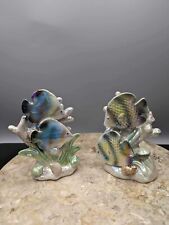 2 VTG. 1950'S Lusterware DOUBLE ANGEL FISH FIGURINES W/ Shells, Coral & Seaweed picture
