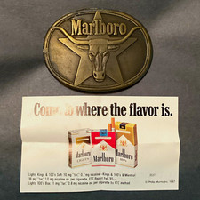 Marlboro Vintage 1987 Solid Brass Longhorn Bull Star Belt Buckle Western Cowboy picture