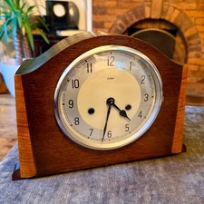 Vintage Enfield Oak Mantel Clock Gong Strike Art Deco English Working picture