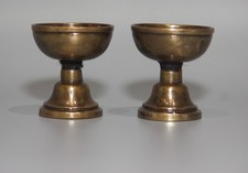 Pair Tibet 16th Century Old Antique Buddhist Alloy Copper Oil Ghee Lamp Butter picture
