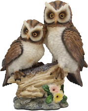 Ebros Romantic 2 Great Horned Owl Couple on Tree Stump Statue 6.25