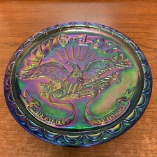 United States Bicentennial 1776-1976 Carnival Glass Blue/Green Plate Vintage 8