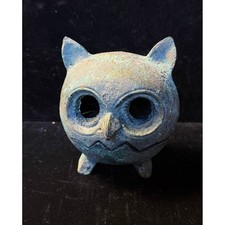 Vintage Japanese Cast Iron Owl Incense Burner, Verdigris Patina, Koro Statue picture