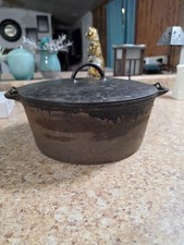 Antique Authentic ERIE #8 Cast Iron Dutch Oven 833 Matching 837 Lid Pre-Griswold picture