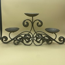 VTG Handcrafted Scrollwork Tin Metal 3 Candle Holder Ornate Table Centerpiece picture