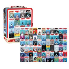 AQUARIUS Jaws 50th Anniversary 500pc Puzzle Fun Box 500 Piece Puzzle Sturdy Tin picture