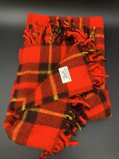 Vintage 1970s Faribo Woolen Blanket Fluff-Loomed Red Plaid Fringed 54