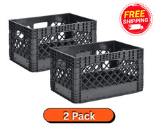 2 pack - Juggernaut Storage 24QT Plastic Heavy-Duty Milk Crate, Black  picture