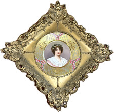 Antique Royal Vienna Style Wagner Signed Portrait Cabinet Plate IVY w/ Lg Frame picture