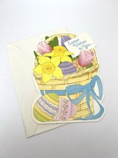 Vintage Current Inc Cut Out Easter Card Easter Basket W/ Daffodils & Tulips picture