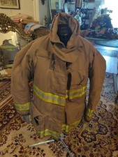 Vintage Retired Firefighter Turnout JACKET FIRE COAT USED Size 44 X 32 picture