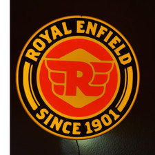 Royal Enfield “Since 1901” Round Lighted Wall Sign Red Yellow Black picture