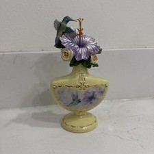 Vintage Lena Liu Porcelain Hummingbird Figurine Vase Pink Flowers picture