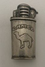 Vintage Camel Promotional Cigarette Lighter Flip Top Oval Metal Barrell Box picture