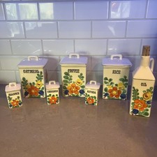 Vtg~TBICO Czechoslovakia Hand Painted Ceramic Canister set rice coffee oatmeal.+ picture