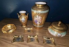 Vintage Le Mieux China 8 Pc Vanity Set 24K Gold Platinum Hand Decorated Courting picture