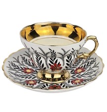 Vintage ROSINA England Red & Gold Flower Pattern #5197 Set Cup & Saucer picture