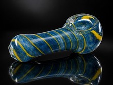 Mini Glass Tobacco Hand Pipe Blue Yellow Swirl Pocket Size Under 2.5