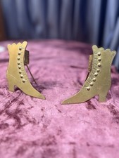 Antique Pr Brass Victorian Shoe Lady’s Boot Match Box Holder 1800s Matched Pair picture