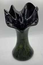 Mid Century Green/Black Glazed Ceramic Swung Style Vase Signed D picture