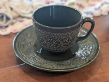 Laveno Diamondstone Vintage Green Margherita Cup and Saucer (set of 6) picture