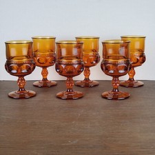 Lot of 6 Indiana Glass Amber Kings Crown 5.75in Wine Glass Goblet picture
