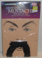 VINTAGE COSTUME MUSTACHE - It's Fun Tyme Fun World One Size Stick on Tape 9268 picture