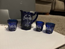 Hopalong Cassidy 4 Inch Cobalt Blue Pitcher And Three Shot Glasses picture